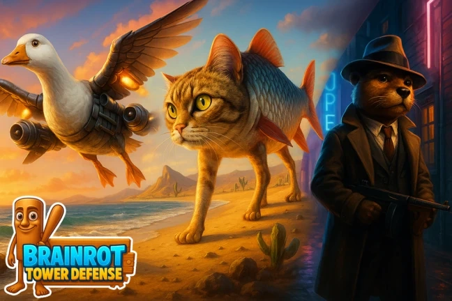 Brainrot Tower Defense characters – Bombombini Gusini, Trulimero and Bobrito Bandito