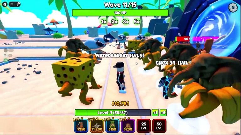 Brainrot Tower Defense gameplay with upgraded units