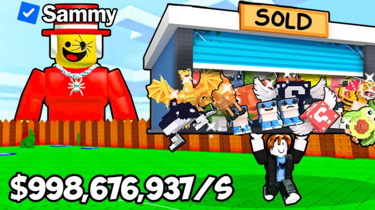 Giant Sammy brainrot character with blue verified badge in Catch a Brainrot Container