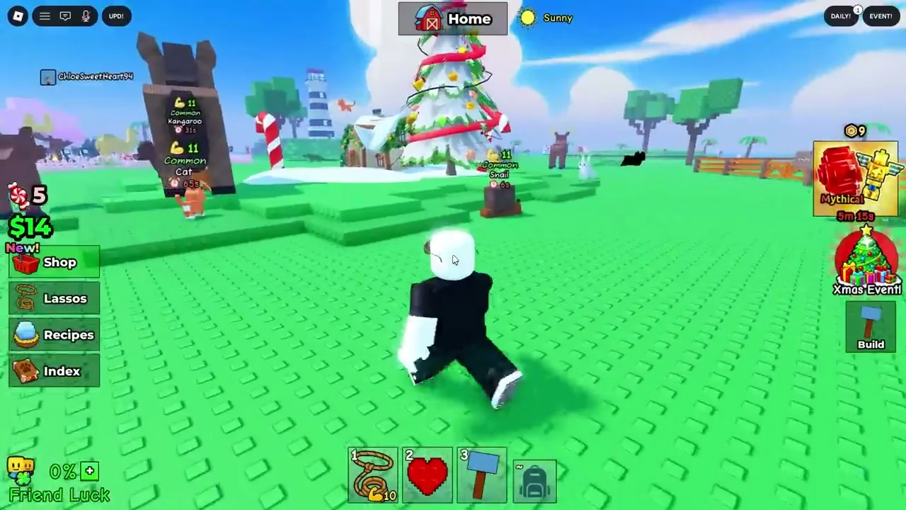 Catch And Tame home base area with collected pets and HUD